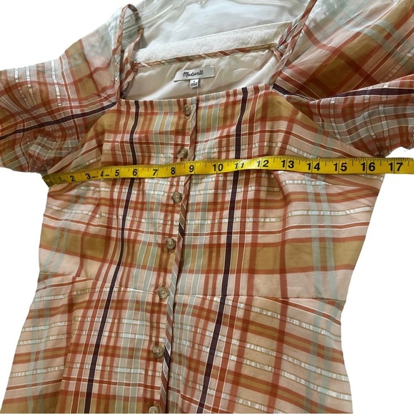 Madewell Silk Blend Orange Shimmer Plaid Mini Dress 2 NWT prairie boho - Picture 11 of 15